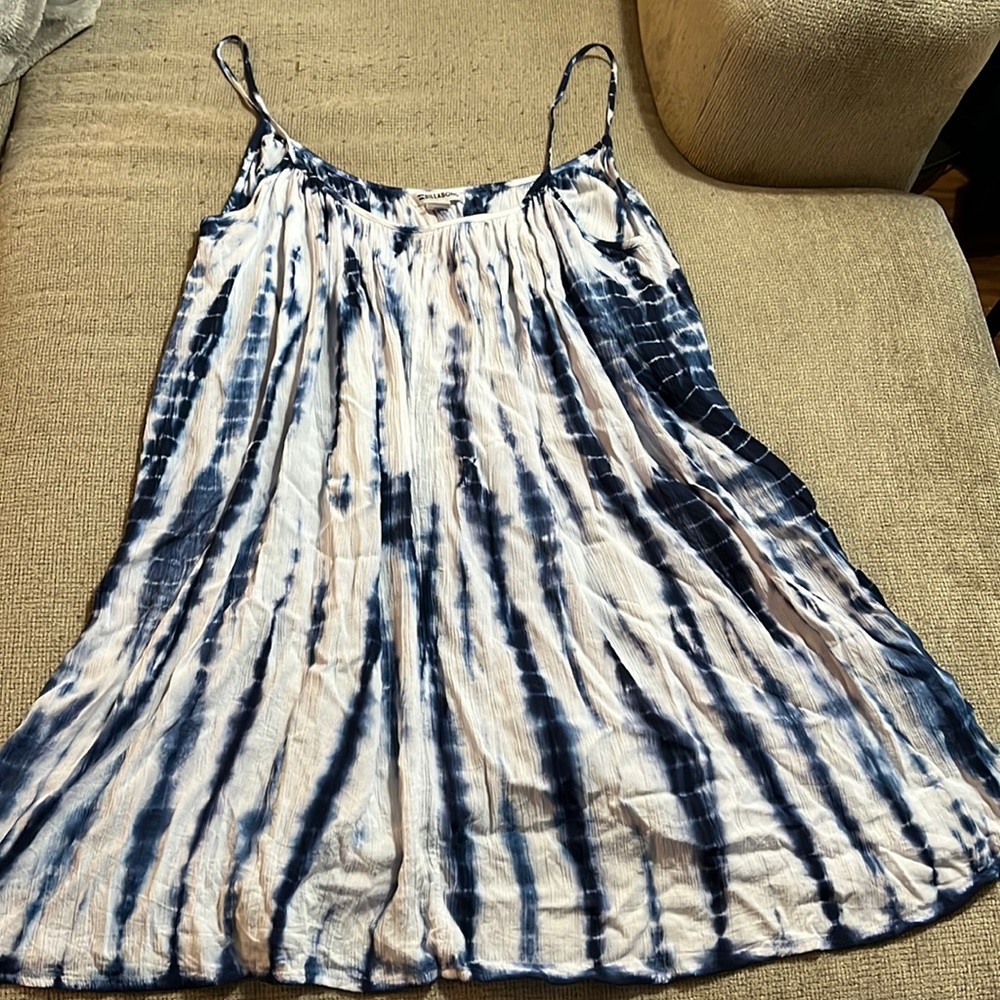 Billabong Blue and White Tie-Dye Spaghetti Strap Dress